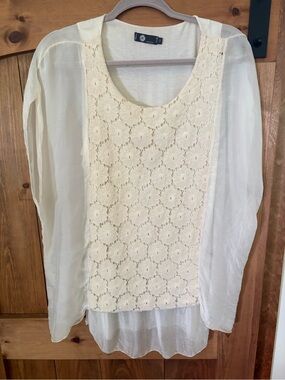 Women's Cream Lace-Front Chiffon Tunic